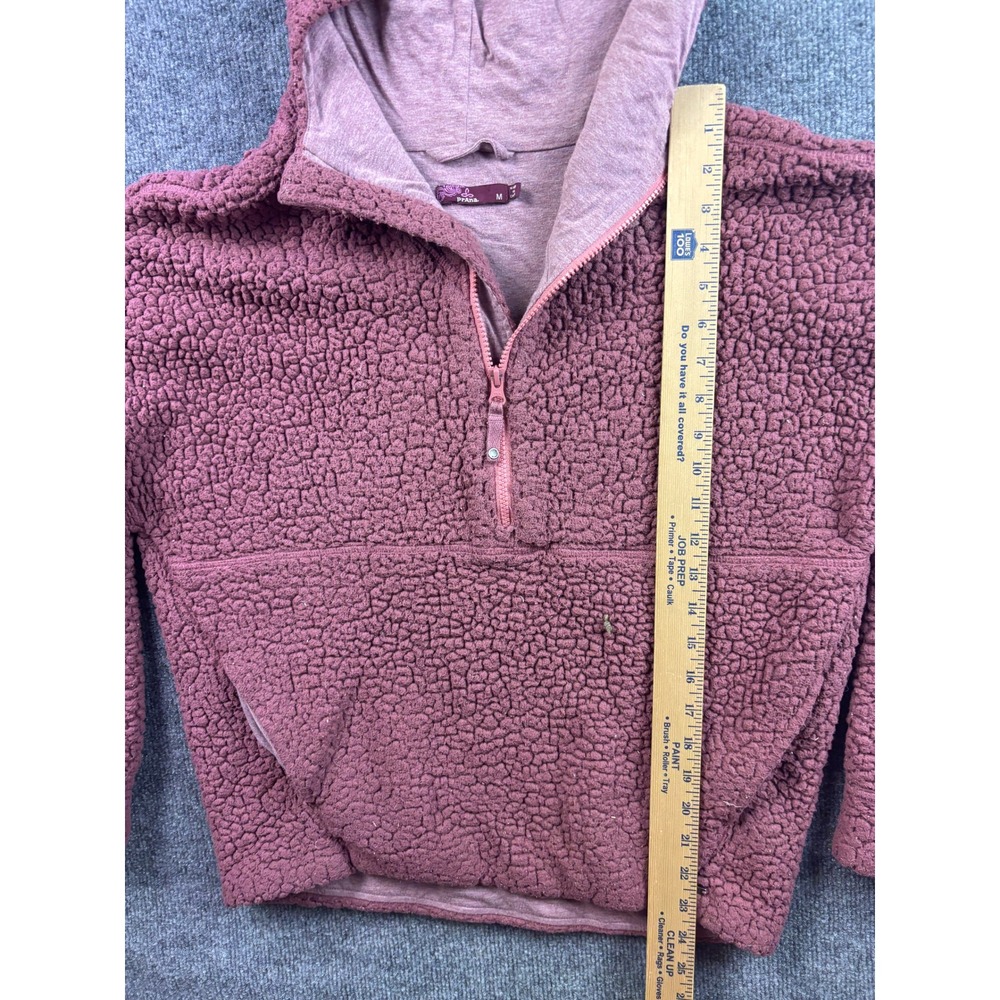 prAna Sherpa Fleece Pullover Hoodie Womens Size M Pink Half Zip Kangaroo Pocket - Picture 4 of 8